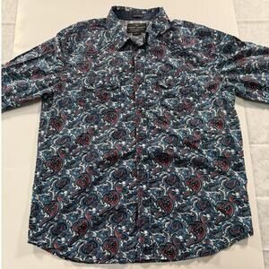 Mens Size L Cody James Red & Blue Paisley Pearl Snap Button Down Shirt